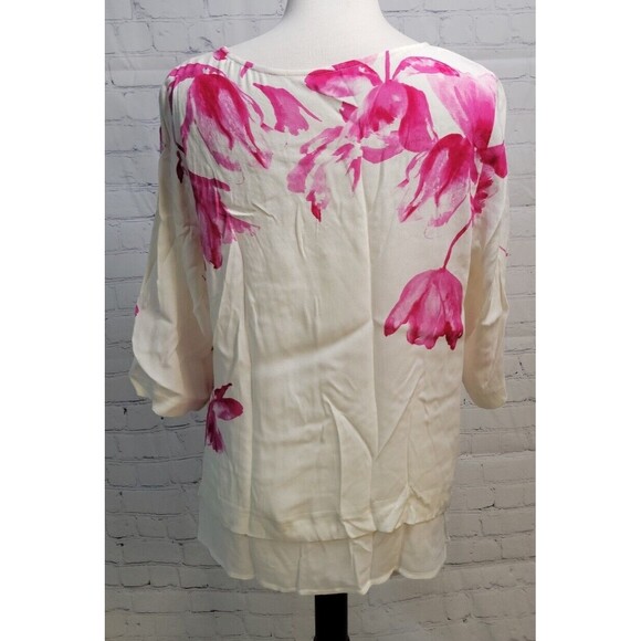 Joules Women's Pink Cream Floral Tulips Tunic Top Sz 8 Round Neck 3/4 Sleeves - Picture 6 of 6
